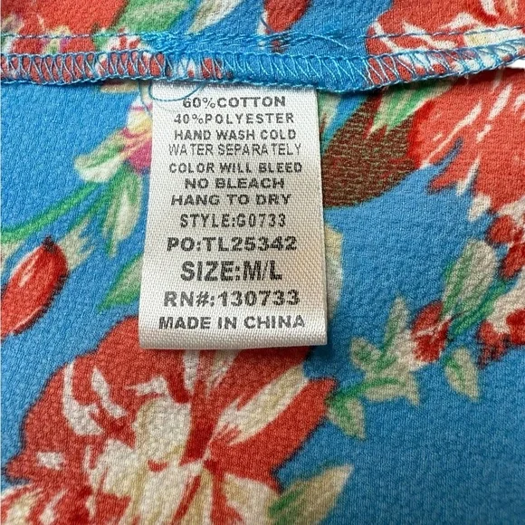 Umgee Cobalt Blue Red Floral Fringed Open Front Boho Kimono Coverup Medium Large - Picture 7 of 9